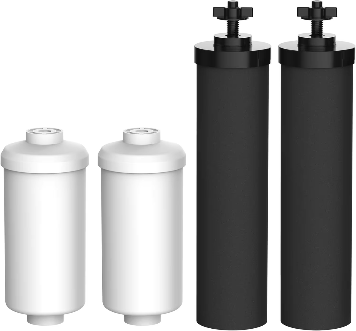 Helfy complete water filter replacement set with two black carbon and two white fluoride filters