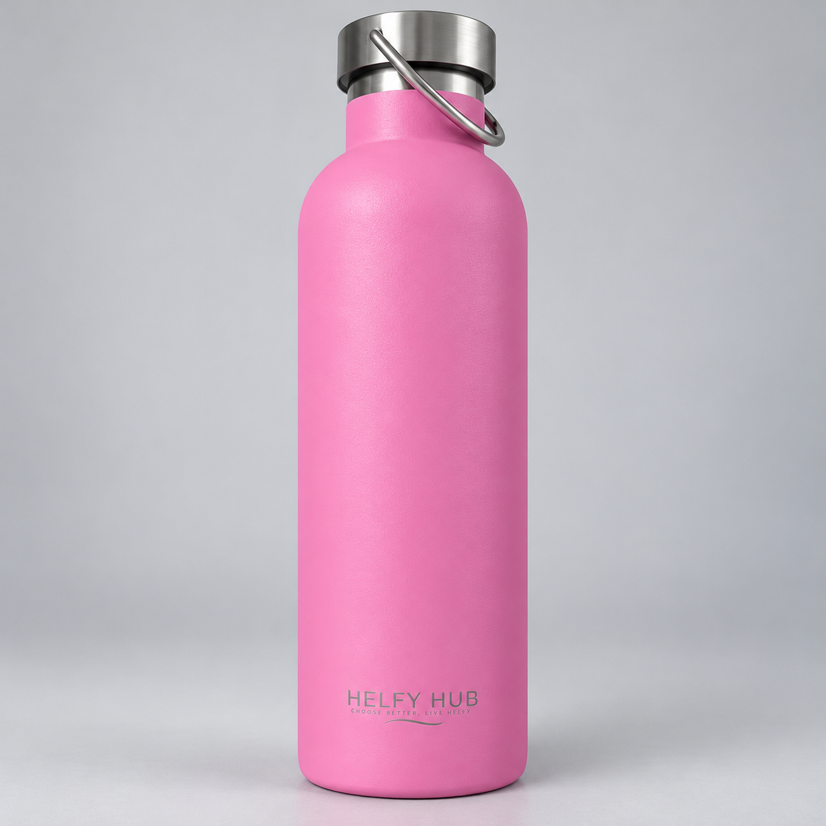 Helfy Hub insulated water bottle in Pink with Helfy Hub logo