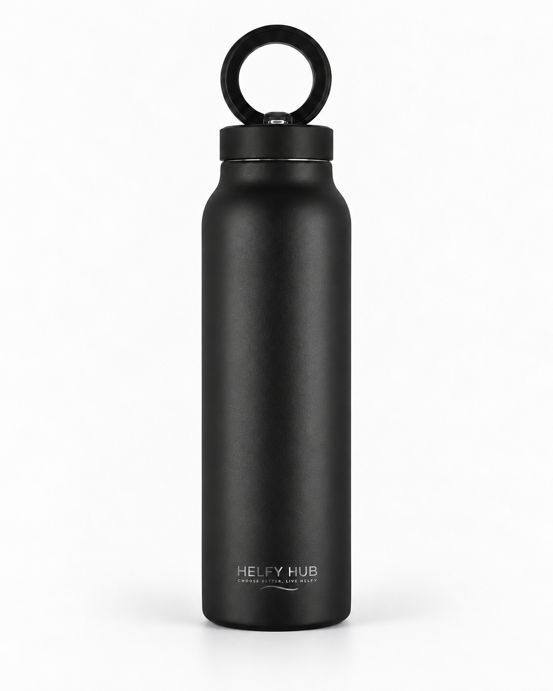 Helfy Hub MagSafe compatible 750ml stainless steel gym flask in Black with Helfy Hub logo